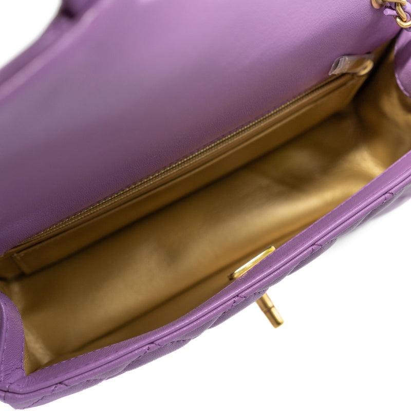 22s Mini Rectangular Pearl Crush In Purple Lambskin Single Flap Bag GHW Seri C9HNXXXX - L'UXE LINK