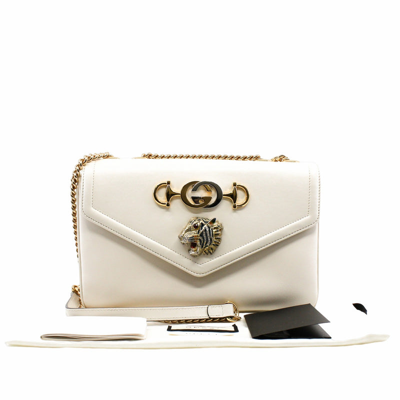 1955 tiger buckle flap chain bag  leather white ghw - L'UXE LINK