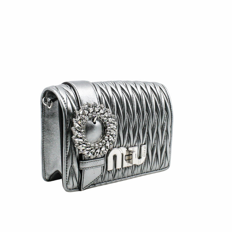 crystal buckle chain bag small  shinning leathe phw - L'UXE LINK