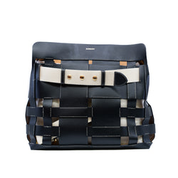 leather woven tote in black and white - L'UXE LINK