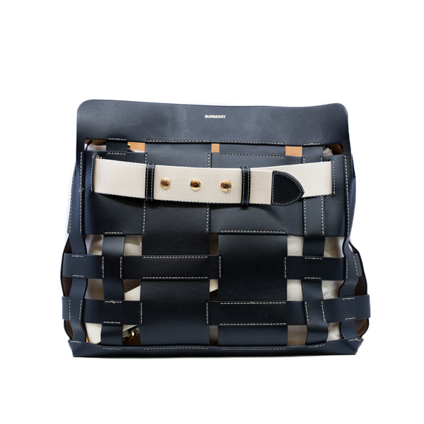 leather woven tote in black and white - L'UXE LINK