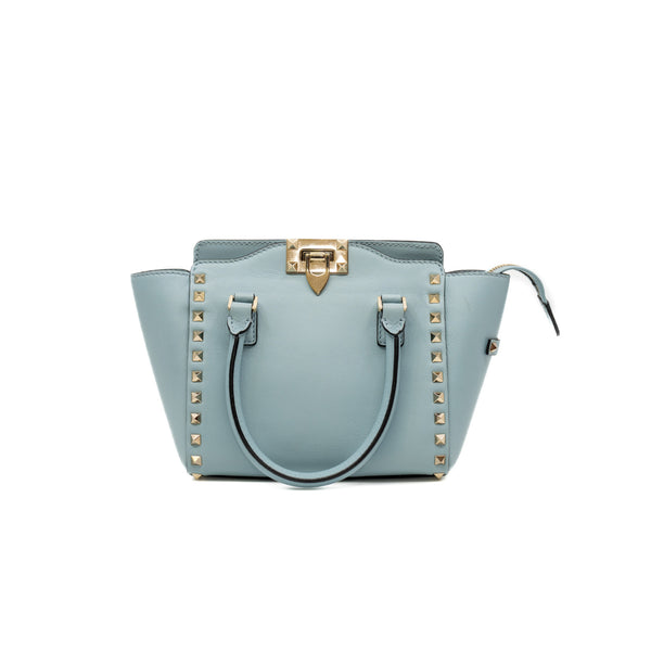 small tote with rockstuds in leather  blue ghw - L'UXE LINK