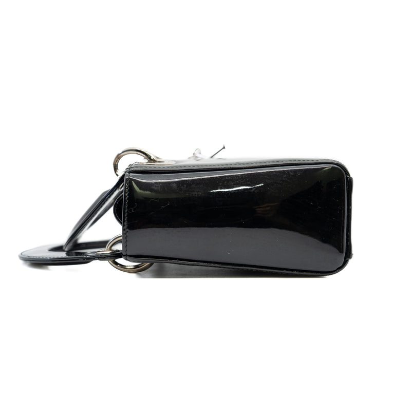 Mini Lady Dior Handbag Patent Leather Black PHW With Strap 2015 - L'UXE LINK