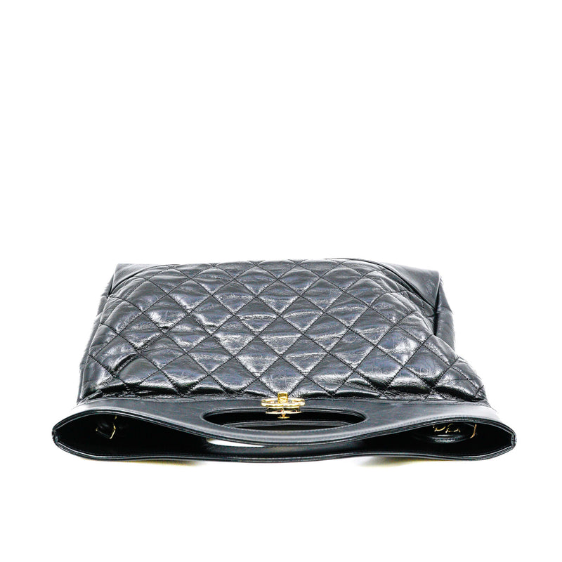Medium 31 Black Shiny Quilted Calfskin Shopping Bag GHW Seri 28 - L'UXE LINK