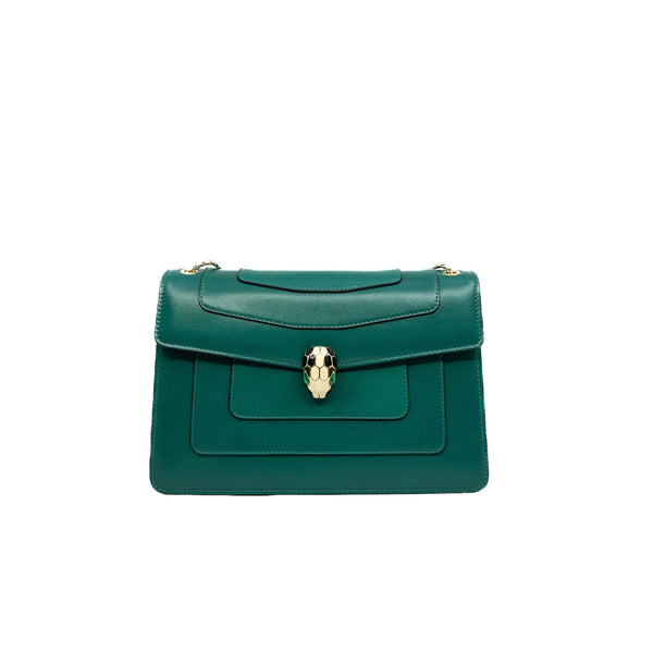 medium Serpenti Forever in calfskin green ghw