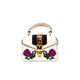 thumbnail mini sylvie with top handle embroidered floral in calfskin white ghw