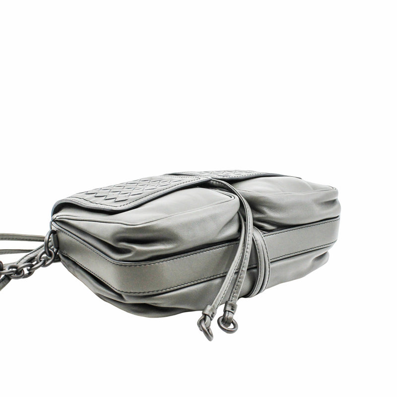 flap crossbody bag small leather gray