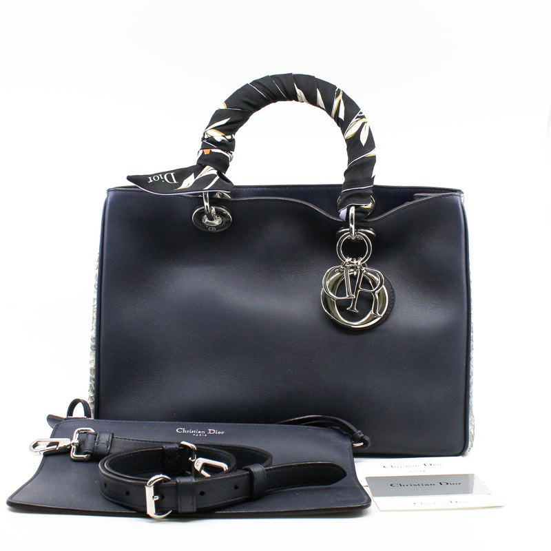 Medium Diorissimo In Blue/Beige Python/Calfskin Leather Handbag PHW With Strap - L'UXE LINK