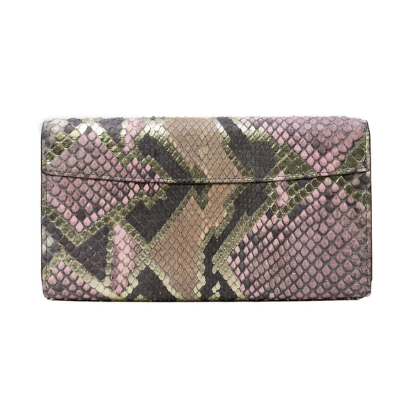 Capucines In Metallic Python And Leather Flap Snap Wallet PHW - L'UXE LINK