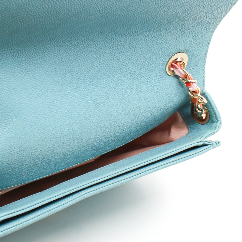 Medium Thread Around Light Blue Grained Calfskin Quilted Cuba Top Handle Flap Bag GHW Seri 23 - L'UXE LINK
