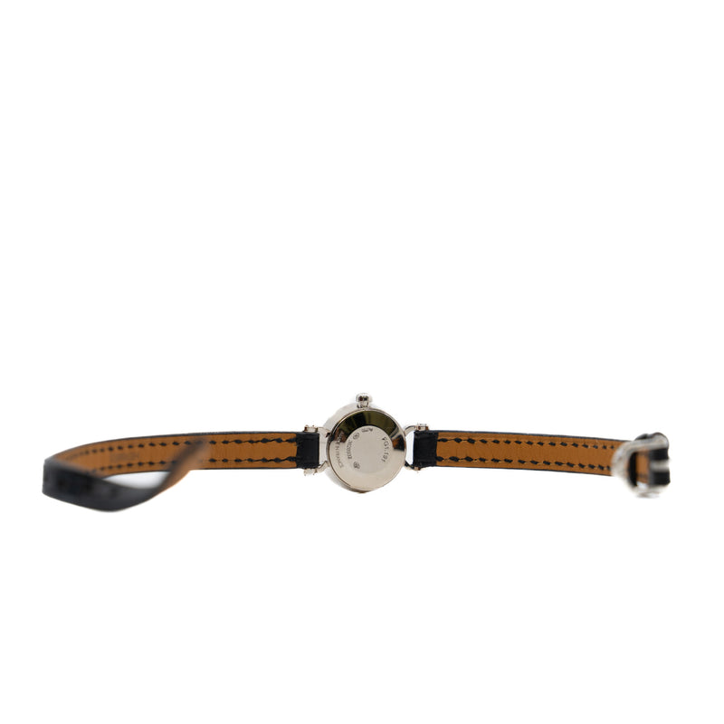 15mm FAUBOURG QUARTZ diamond watch in white dial/leather black band - L'UXE LINK