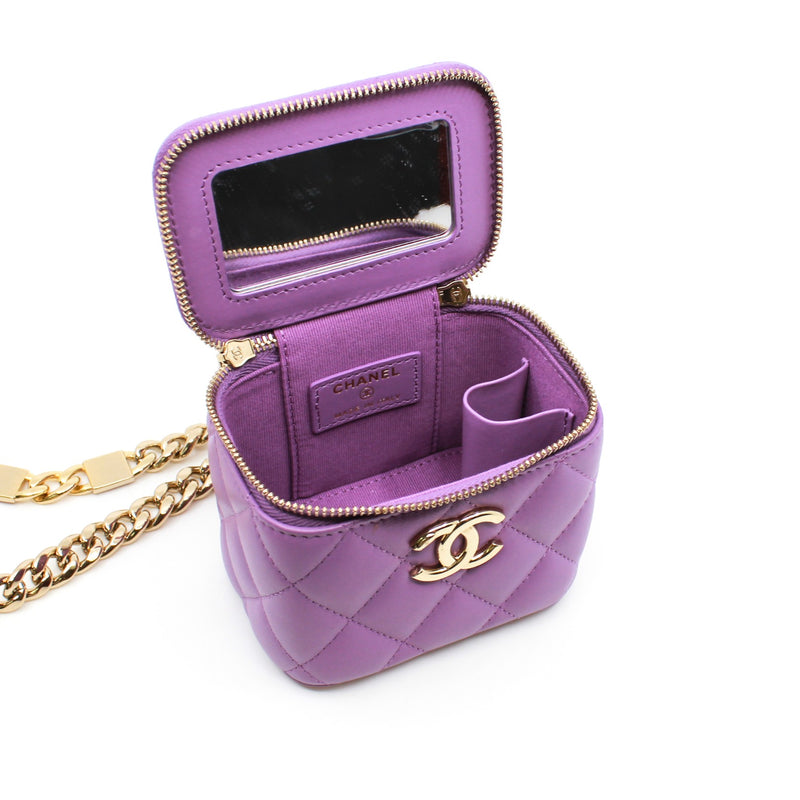 Mini Vanity Case In Purple Lambskin Leather With Coco Chain Bag GHW Seri 32 - L'UXE LINK