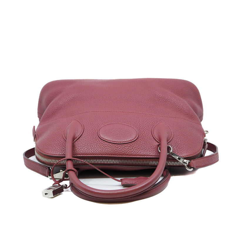 Medium Bolide Togo Leather Handbag Dark Purple PHW O Stamp - L'UXE LINK