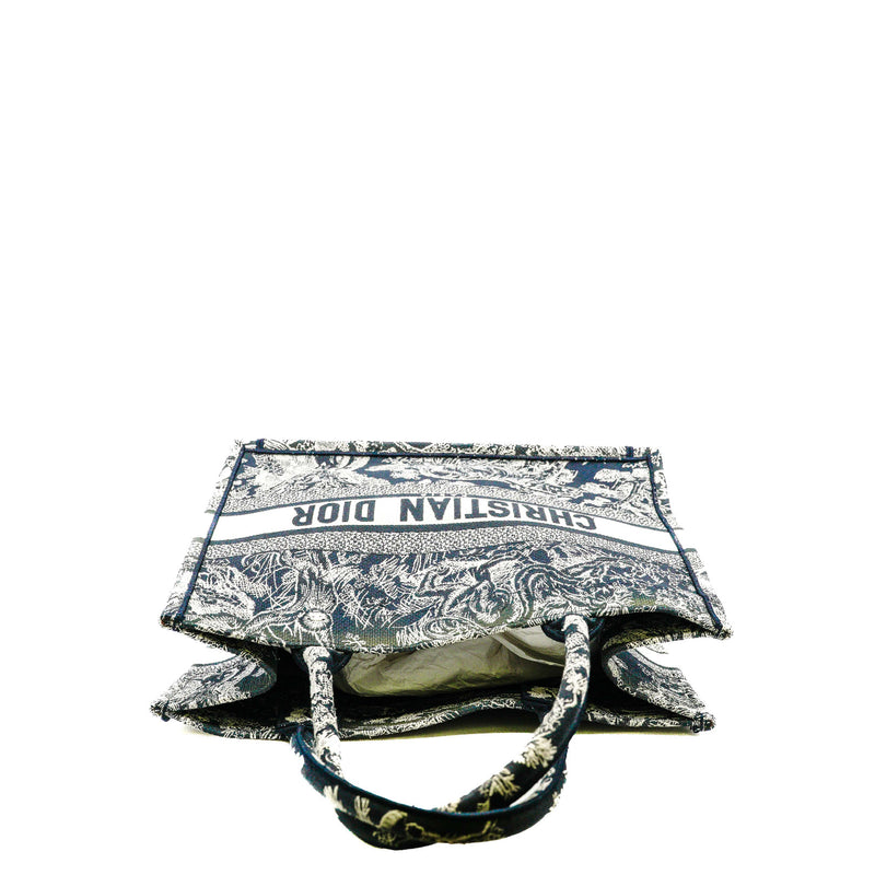 Medium Toile De Jouy Book Tote Bag In Blue/White Canvas - L'UXE LINK