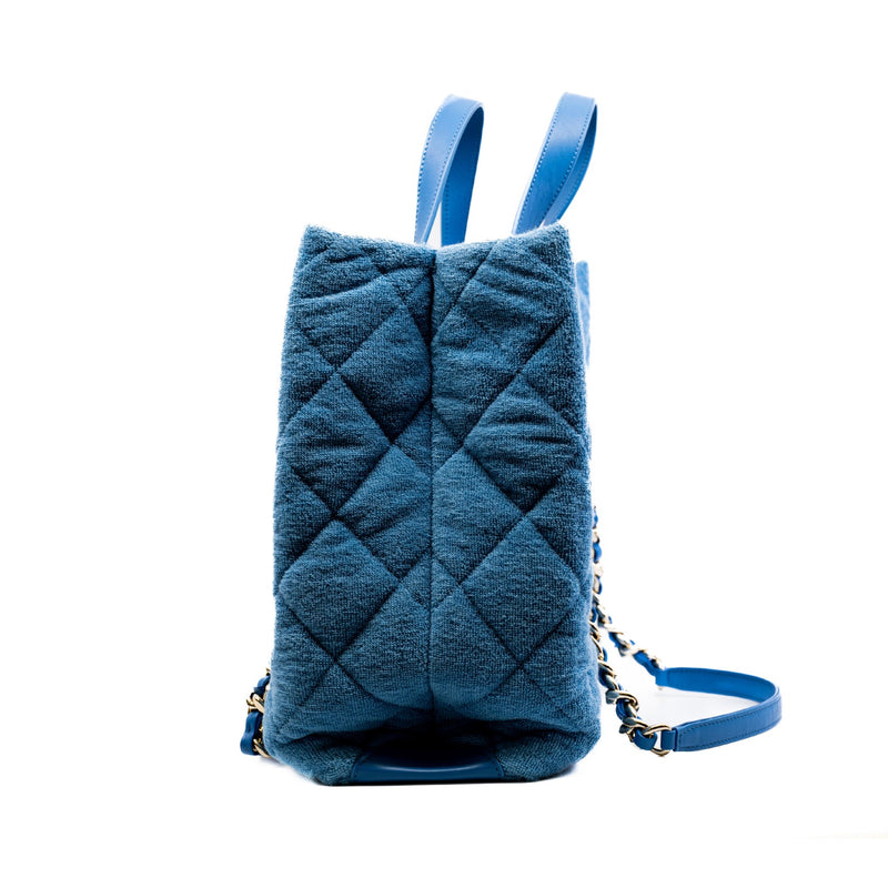 Light Blue Quilted Terry Cloth Coco Beach Shopper Tote Bag PHW Seri 30 - L'UXE LINK