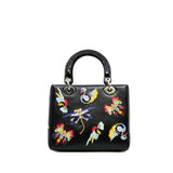 thumbnail medium embroidery lady dior in black fabric with patent handle phw