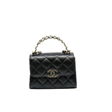 thumbnail mini kelly quilted with top handle in black caviar ghw # NATTXXXX