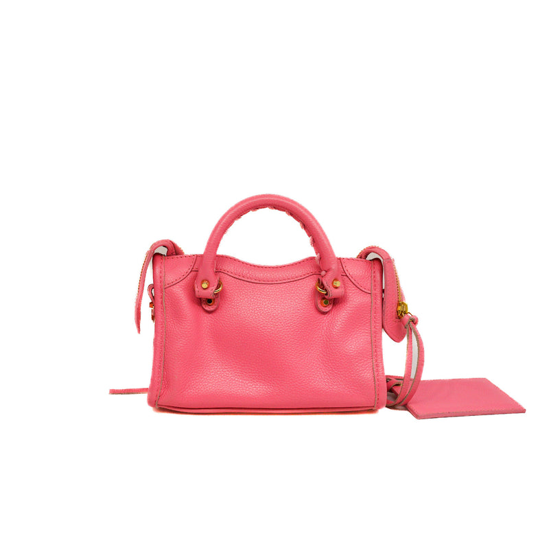 Nano Classic City Pink Calfskin Handbag GHW With Strap