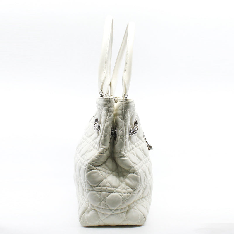 White Cannage Leather Chri Chri Tote Bag PHW - L'UXE LINK