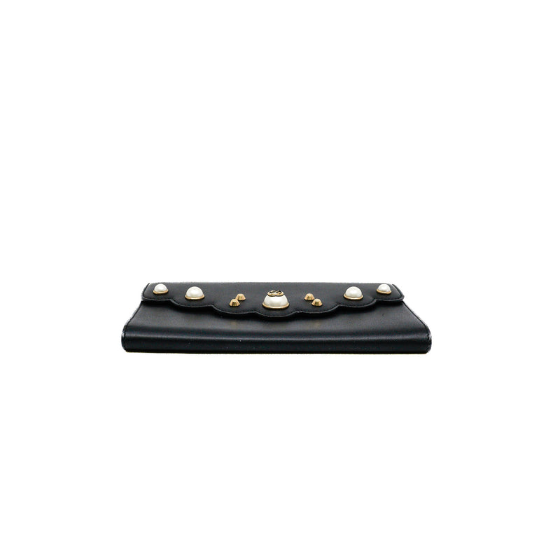 Mini Peony Pearly Black Leather Wallet Clutch Bag GHW - L'UXE LINK