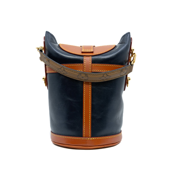 Duffle Bag In Leather Navy Mix Monogram Brown With Shoulder Strap