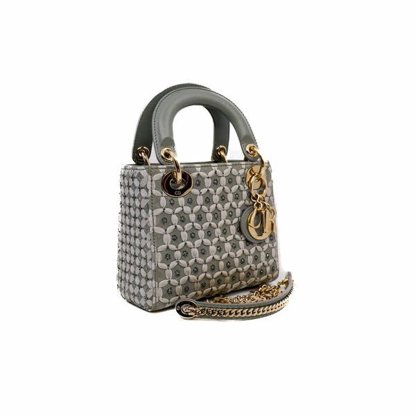 mini lady with crystal embroidery in suede grey/lambskin grey ghw 2020