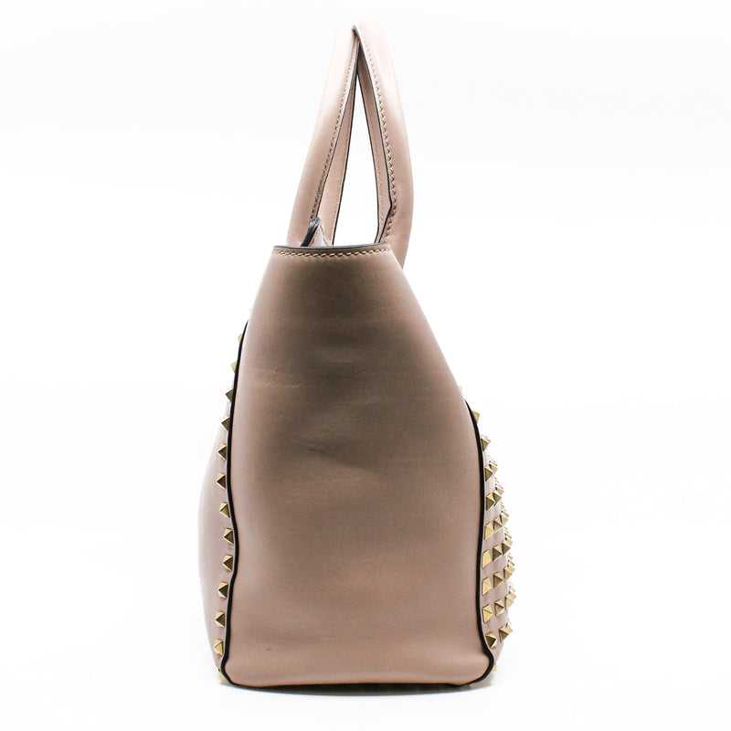 large pink tote with gold color studs ghw - L'UXE LINK