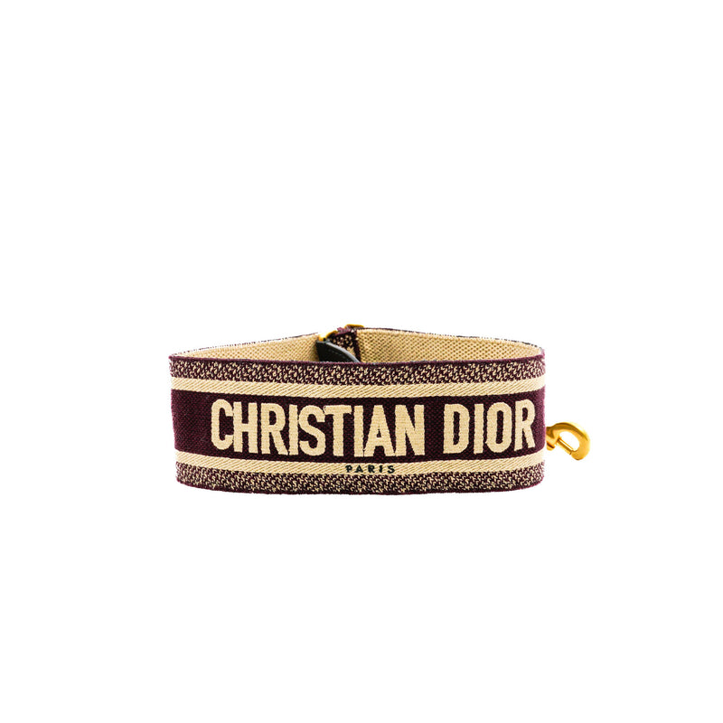 Burgundy Canvas Embroidered Shoulder Strap GHW - L'UXE LINK