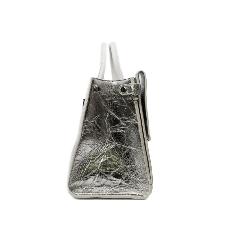Medium Diorever In Metallic Silver Calfskin Flap Bag PHW With Strap - L'UXE LINK
