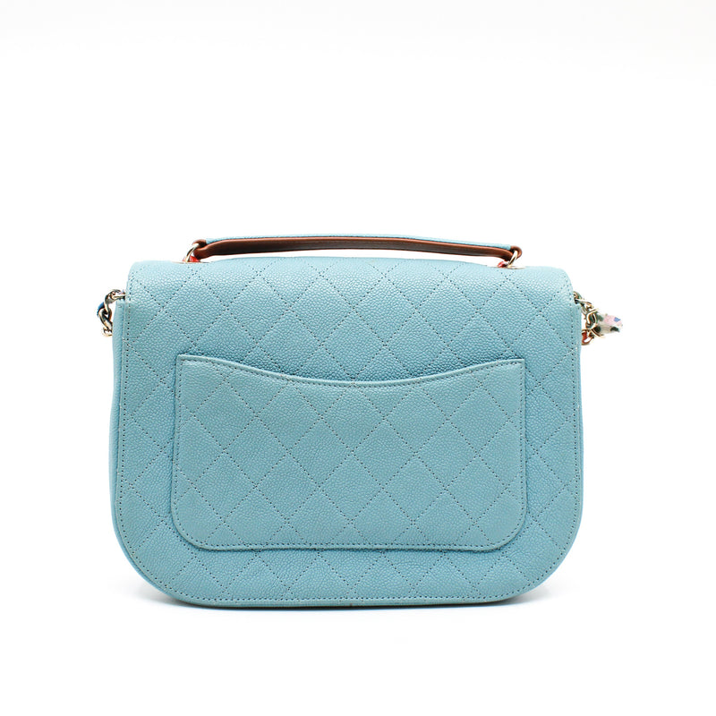 Medium Thread Around Light Blue Grained Calfskin Quilted Cuba Top Handle Flap Bag GHW Seri 23 - L'UXE LINK