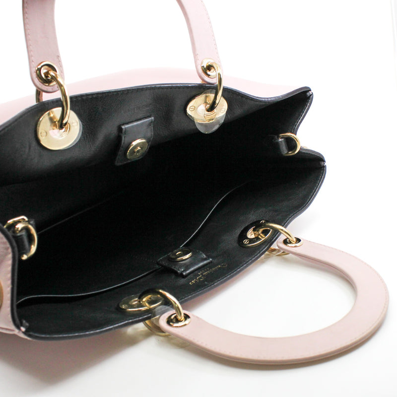 Small Diorissimo In Nude Pink/Black Calfskin Handbag GHW With Strap - L'UXE LINK