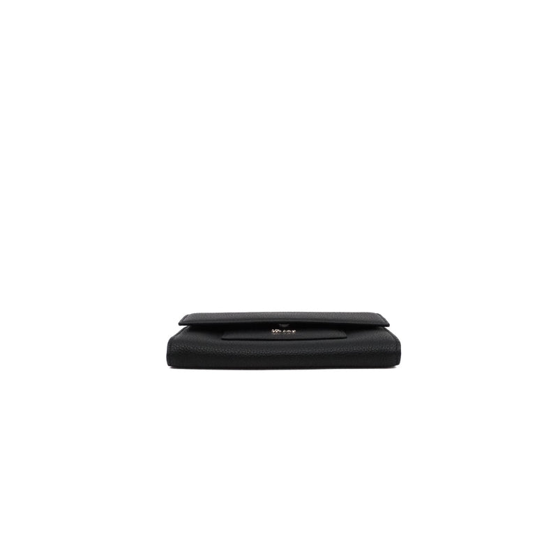 Black Calfskin Trifold Snap Flap Long Wallet PHW - L'UXE LINK