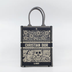 La Mort Vertical In Navy/Beige Canvas Book Tote - L'UXE LINK