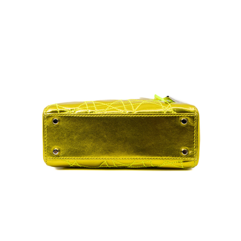 Limited Edition Mini Lady Dior In Neon Yellow/Gold Leather Handbag PHW With Strap - L'UXE LINK