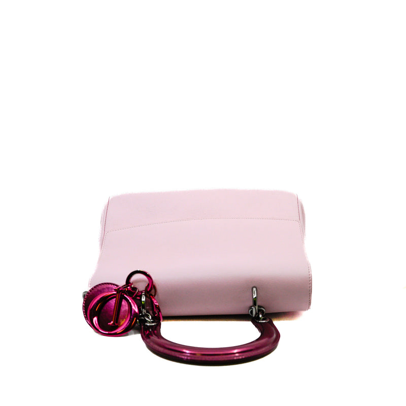 Medium Be Dior In Pink Leather Top Handle Flap Bag Multi Hardware With Strap