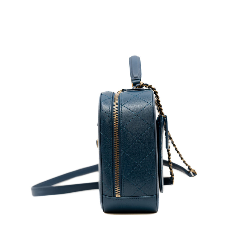 Top Handle Zip Vanity In Blue Leather Bag GHW Seri 23