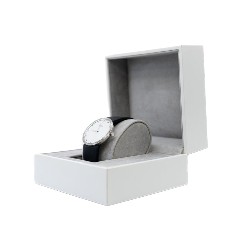 La D de Dior 38mm Quartz White MOP Diamonds Dial Black Satin Bracelet 2012 - L'UXE LINK