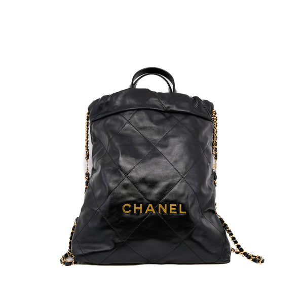 Small 22 Backpack Black Calfskin Ghw - L'UXE LINK