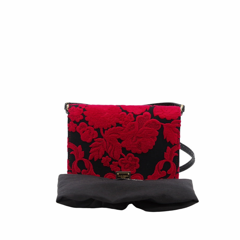 Ayers-Paneled Embroidered Satin Shoulder Bag Black Red - L'UXE LINK