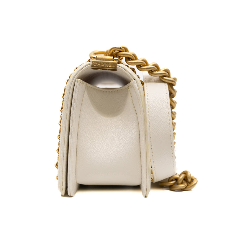 Small Leboy with Chain in Caviar White Ghw Seri #UJCP