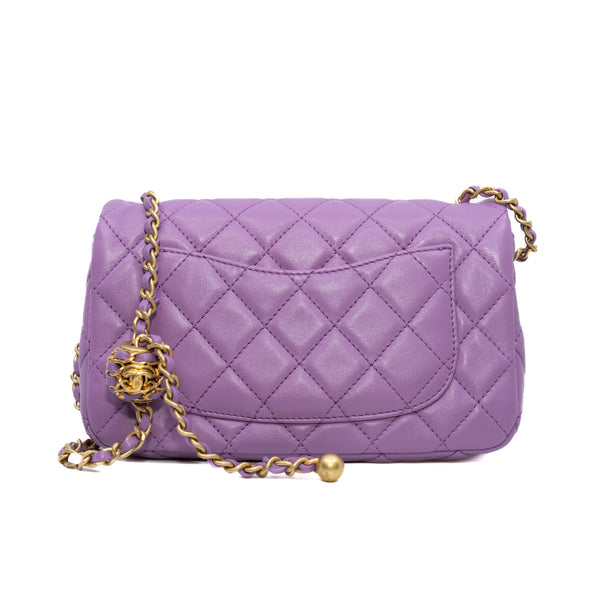 22s Mini Rectangular Pearl Crush In Purple Lambskin Single Flap Bag GHW Seri C9HNXXXX - L'UXE LINK