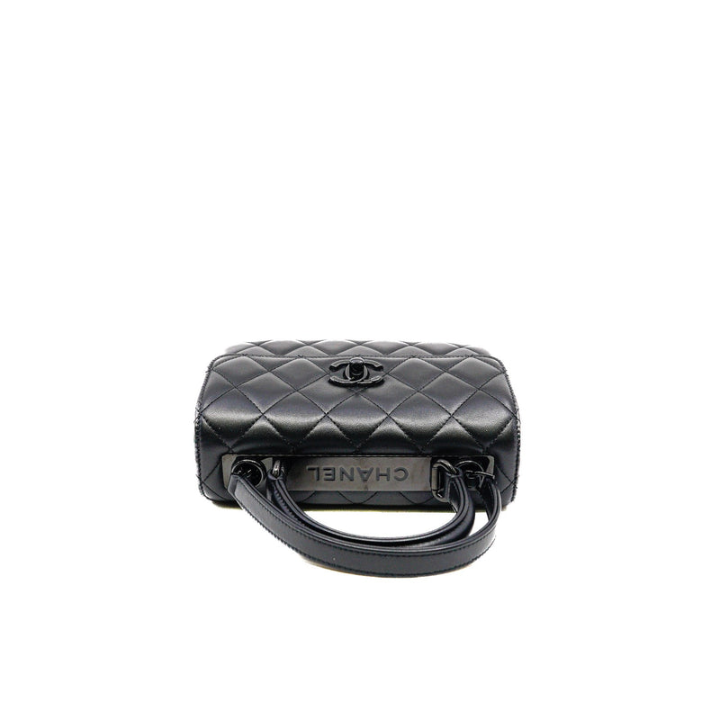 small trendy cc flap bag with top handle  so black lambskin