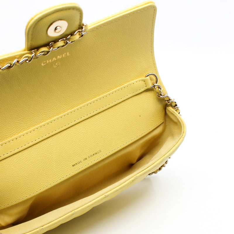 Yellow Caviar Leather Quilted Glasses Case With Chain PHW Seri 30 - L'UXE LINK