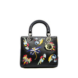 thumbnail medium embroidery lady dior in black fabric with patent handle phw