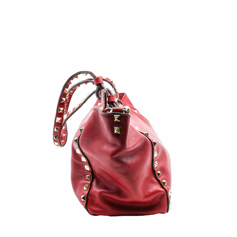 Rockstud Tote Pebbled Small Leather Red PHW