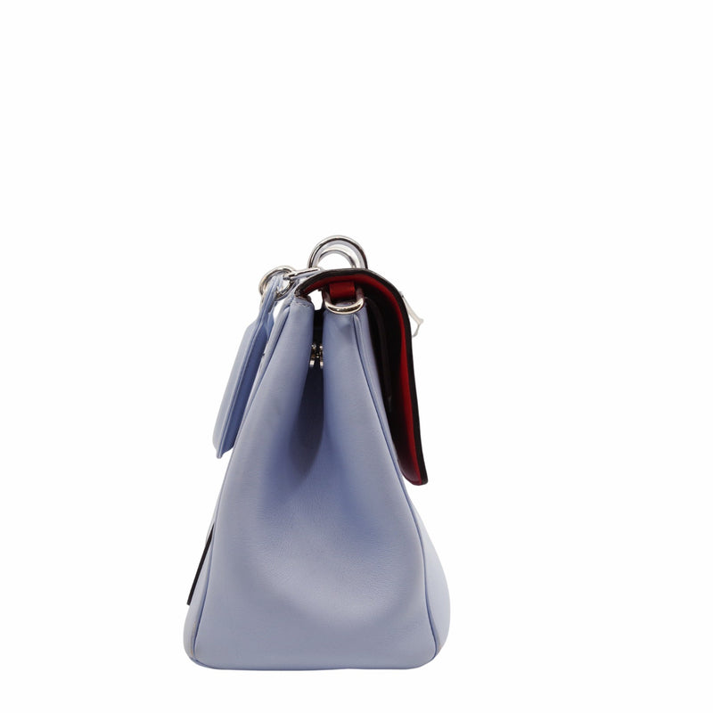 Be Dior  Flap Bag Medium Leather Blue And Red PHW - L'UXE LINK