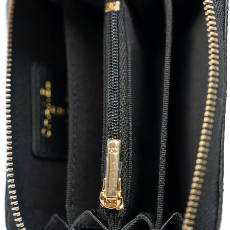 Black Lambskin Lucky Charms Zip Coin Purse - L'UXE LINK