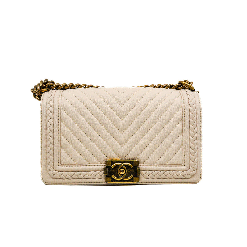 medium leboy limited in chevron caviar beige aged ghw seri 25 - L'UXE LINK