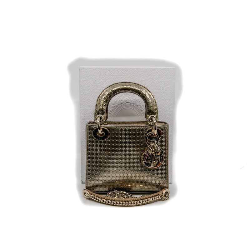 mini lady dior patent leather handbag in gold rghw