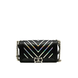 Medium Leboy Iridescent/Black Lambskin/PVC Chevron Flap Bag PHW Seri 24 - L'UXE LINK
